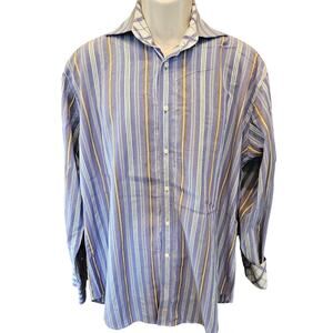 Thomas Dean luxury Dress Shirt Plaid Flip Cuff Striped Long Sleeve L purple brwn